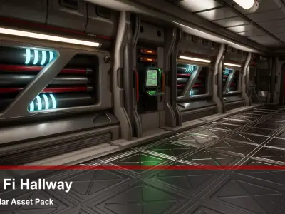 Sci FI Hallway Asset Pack Low-poly 3D model