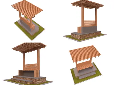 Pergola Collection 1 wooden bench on grassy area Low-poly 3D model