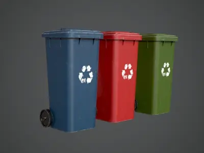 Trash PBR GameReady can on wheels Low-poly 3D model