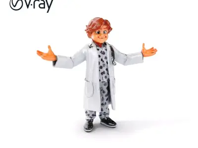 Friendly Animated Doctor D Character Model with Stethoscope a... Low-poly 3D model