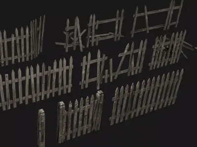 Old Wooden Fence Modular Low-poly 3D model