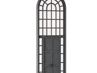 Arch Window with entrance door  Low-poly 3D model