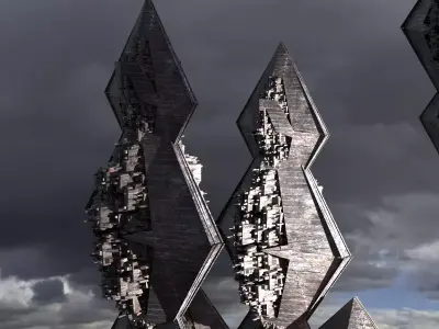 Anubis Gods City Floating Pyramids Tower  3D model