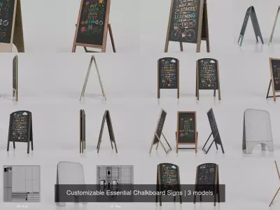 Customizable Essential Chalkboard Signs 3D Model Pack