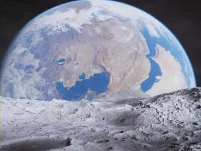 Moon Surface 360 Environment with Earth Low-poly 3D model