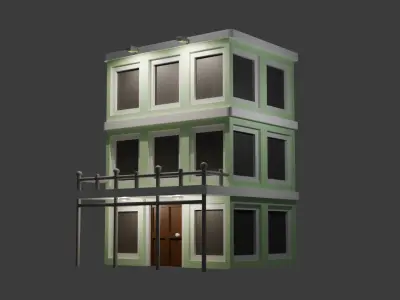Green low poly building Low-poly 3D model
