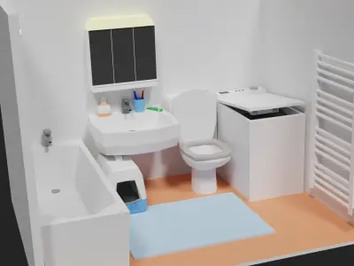 Lowpoly Bathroom with toilet and sink Low-poly 3D model