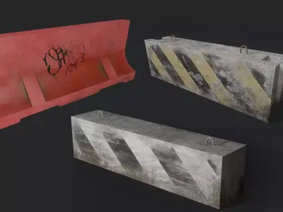 Roadblocks concrete barriers Free low-poly 3D model