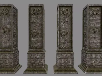 pillar four stone pillars Low-poly 3D model