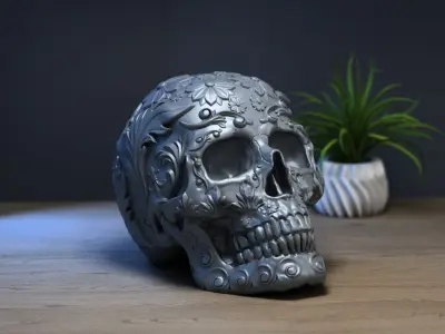 Ornament Skull Headphone Stand Cyborg Headset Stand 3D print model