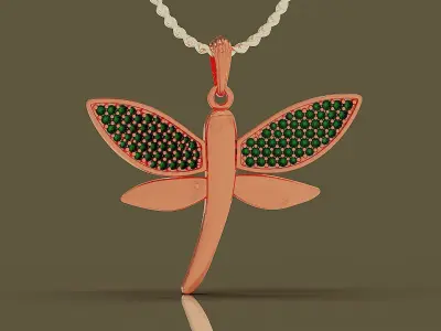 Pave set diamond dragonfly jewelry pendant 3D print model