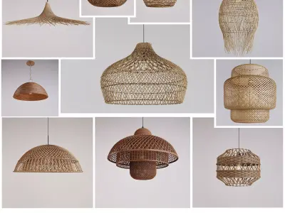  Realistic Rattan Pendant Lights High Detail 3D model