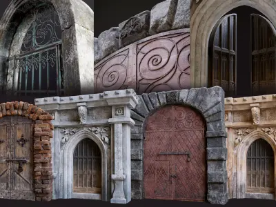 Five Medieval Doors with Arches 3D Model Pack