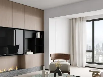 Modern Living Dining Room 3D Model 3D model