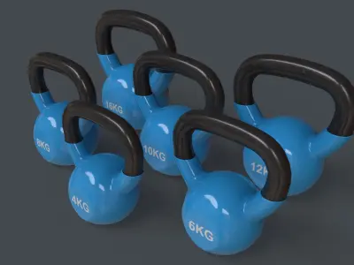 PBR 4-16KG Kettlebell V1 - Blue Light Low-poly 3D model