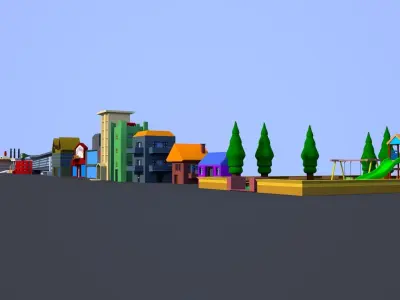 Cartoon Building Set Low-poly 3D model