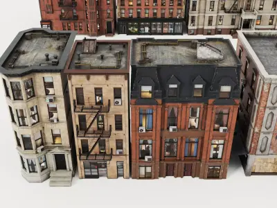 Retro apartment and multi-story building model pack Low-poly 3D model