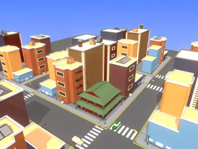 3D low poly Cartoon Town Low-poly 3D model