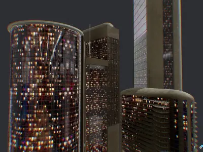 Low Poly Futuristic Sci-fi Skyscraper City Block Low-poly 3D model