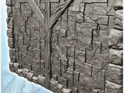Stone half-timbered annex with large wooden door and tile roof 1 3D print model
