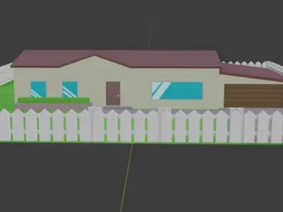 Low-poly House with picket fence Low-poly 3D model