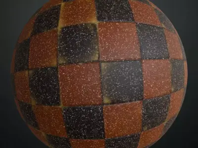 Retro Checkered Granite Tiles PBR Seamless Texture