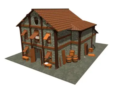 Simple Poly Medieval Tavern Lowpoly Low-poly 3D model