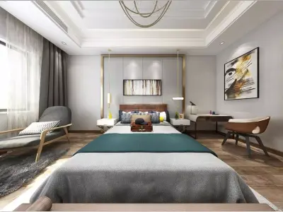 Simple and cozy bedroom Vray 3D modelF81 3D model