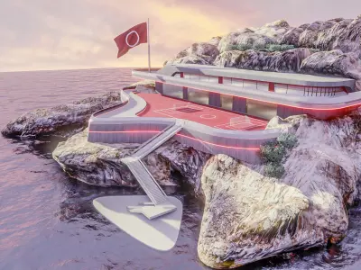 Modern Build futuristic Exterior island rock 3D Low-poly 3D model