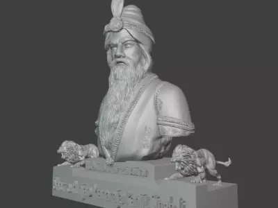 Maharaja Ranjit Singh Ji with Lion Sculptures 3D print model