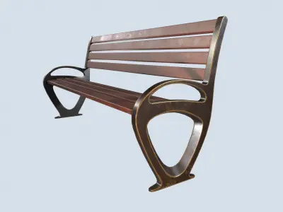 Street bench low poly pbr game ready Low-poly 3D model 6