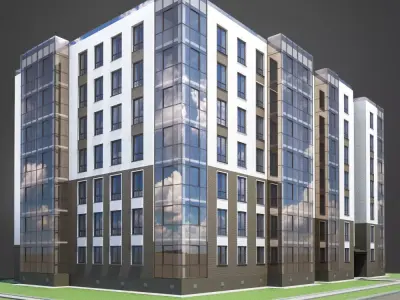 Apartment brick building 3D model