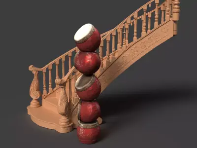 Chinese Stair with Drums  Low-poly 3D model