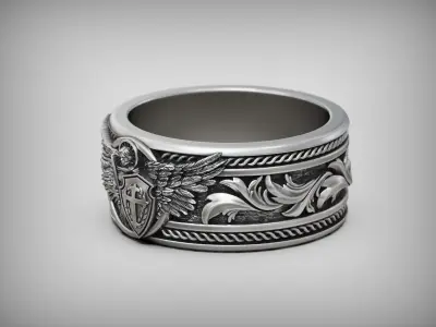 Saint Archangel Michael Baroque Band Ring Detailed Original 3D print model