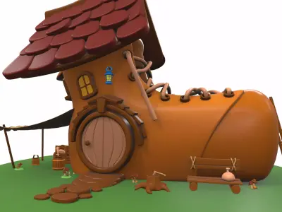 Cartoon boot house and props 3D model