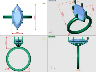 Marquise shaped engagement ring 3D print model
