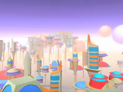 Fantasy Low Poly Sky City Pack Low-poly 3D model