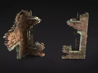 Ruined Brick Concrete Walls Pack - 14 Assets PBR Game Ready  Low-poly 3D model