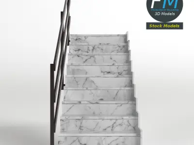 Stairs marble with railing Low-poly 3D model
