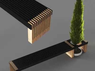 bench1256 bench with potted tree 3D model