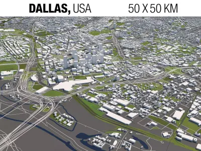 Dallas 50x50km 3D City Map 3D model