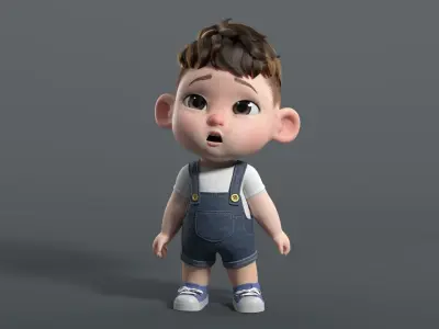 Cute cartoon boy meat toot younger brother 3D model