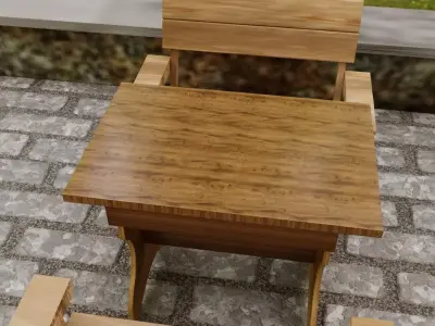 Rustic Wooden Patio Dining set 3D model