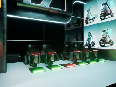 Cyberpunk Electric Scooter Station Low-poly 3D model