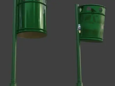 3 Street lights and 2 trash bin  Free 3D model