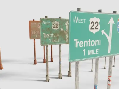 street and traffic signs with pbr textures Low-poly 3D model