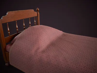 Vintage single bed Low-poly 3D model