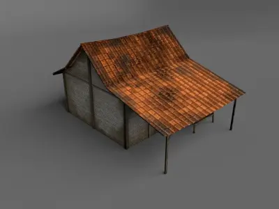Small Hut with Bamboo Wall - 3D Model Low-poly 3D model