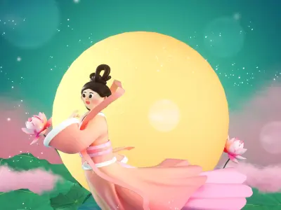 C4D model - Mid-Autumn Festival poster 3D model