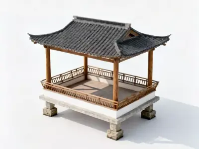Traditional Chinese Waterside Viewing Kiosk 3D Model Low-poly 3D model